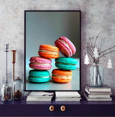 Poster - Prăjituri macarons multicolore, 45 x 90 см, Poster înrămat, Alimente și Băuturi