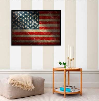 Постер - Флаг Америки в винтажном стиле, 45 x 30 см, Холст на подрамнике, Города и Карты