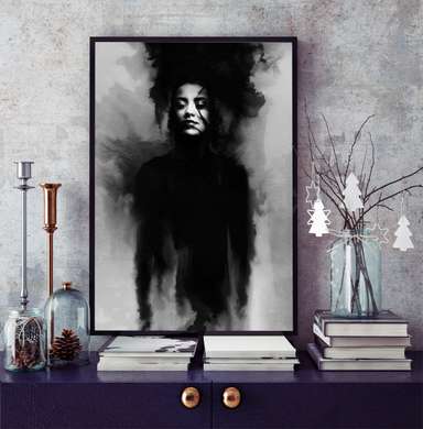 Poster - Out of the fog, 60 x 90 см, Framed poster on glass, Black & White