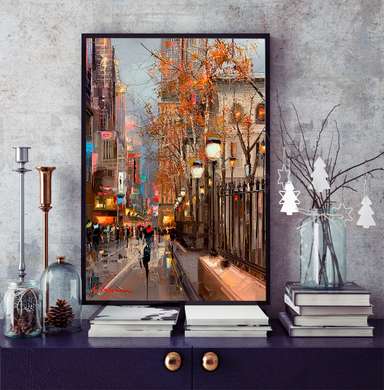 Постер - Прогулка по вечернему городу, 30 x 45 см, Холст на подрамнике, Города и Карты