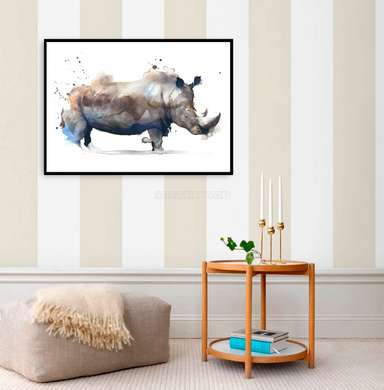 Poster - Rinocer pictat în acuarelă, 90 x 60 см, Poster înrămat, Minimalism