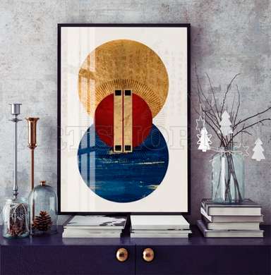 Poster - Blue-gold painting, 60 x 90 см, Framed poster on glass, Abstract