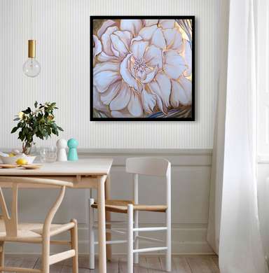 Постер - Белый цветок с золотыми краями, 40 x 40 см, Холст на подрамнике