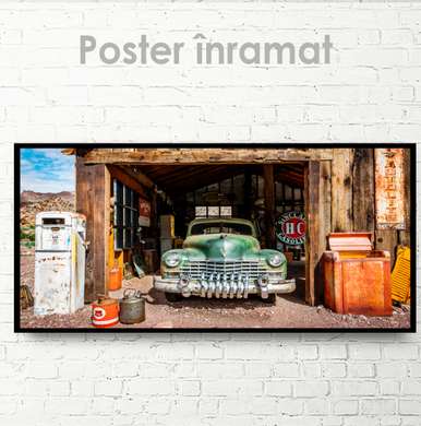 Poster - Green retro car, 60 x 30 см, Canvas on frame