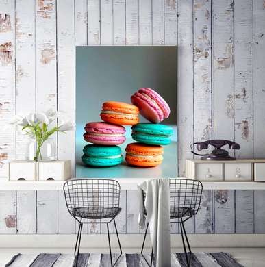 Постер - Разноцветные пирожные Макарон, 45 x 90 см, Постер в раме, Еда и Напитки