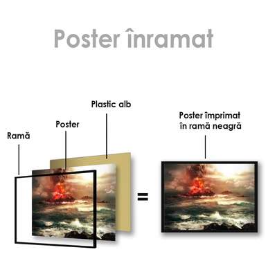 Poster - O erupție vulcanică, 90 x 60 см, Poster inramat pe sticla