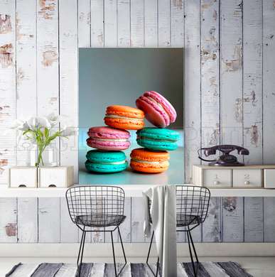 Poster - Multicolored macarons, 45 x 90 см, Framed poster on glass, Food and Drinks