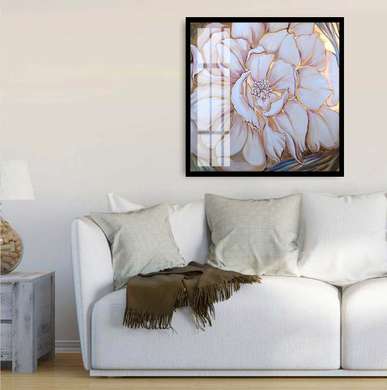 Poster - White flower with golden edges, 40 x 40 см, Canvas on frame