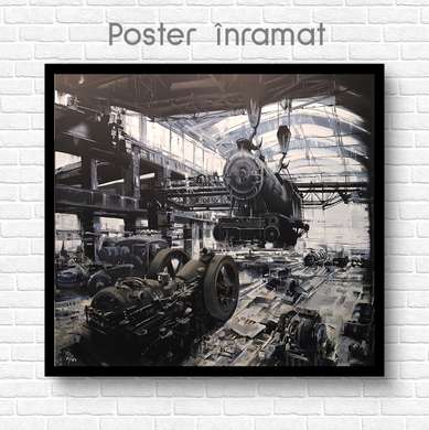 Poster - Train, 100 x 100 см, Framed poster on glass, Transport