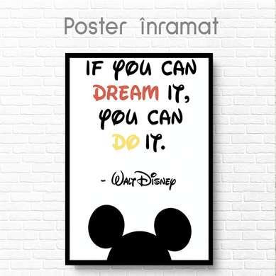 Poster - Mickey Mouse with quote, 60 x 90 см, Framed poster on glass