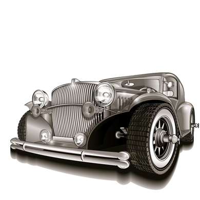 Постер - Ретро автомобиль на белом фоне, 40 x 40 см, Холст на подрамнике, Транспорт