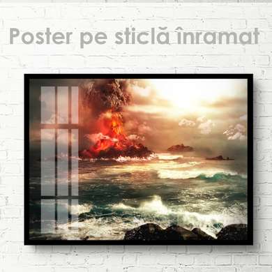 Постер - Извержение вулкана, 90 x 60 см, Постер на Стекле в раме, Природа