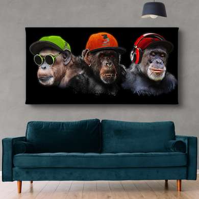 Постер, Гламурные обезьяны, 90 x 45 см, Постер на Стекле в раме, Животные
