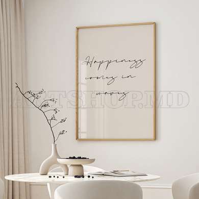 Poster - Happiness comes in waves, 60 x 90 см, Framed poster on glass, Quotes