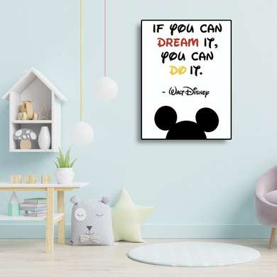 Poster - Mickey Mouse with quote, 60 x 90 см, Framed poster on glass