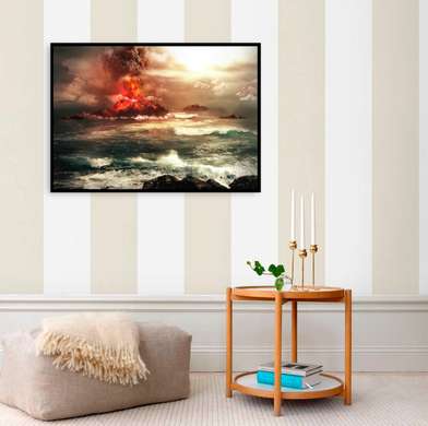 Poster - O erupție vulcanică, 90 x 60 см, Poster inramat pe sticla