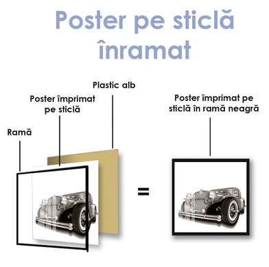 Poster - Mașină retro pe fundal alb, 40 x 40 см, Panza pe cadru, Transport