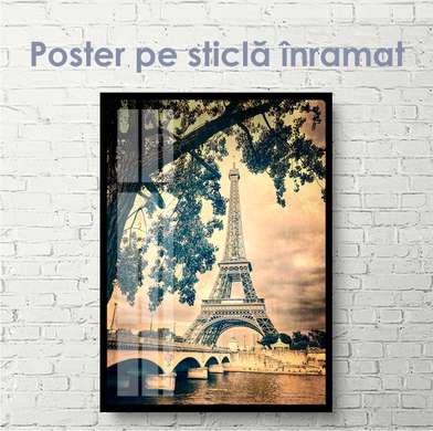 Poster - Turnul Eiffel în stil retro vintage, 45 x 90 см, Poster inramat pe sticla