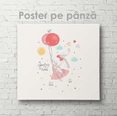 Poster - Iepurașul zburător, 40 x 40 см, Panza pe cadru, Pentru Copii