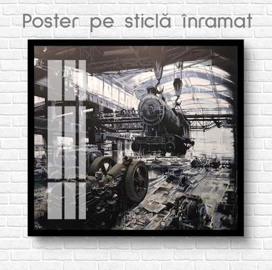 Poster - Trenul, 100 x 100 см, Poster inramat pe sticla