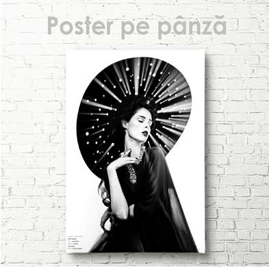 Poster - Portret alb-negru al unei fete în pălărie, 30 x 45 см, Panza pe cadru
