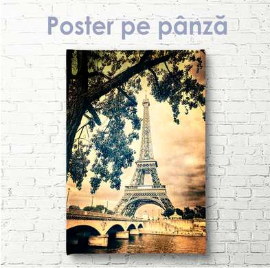 Poster - Turnul Eiffel în stil retro vintage, 45 x 90 см, Poster inramat pe sticla