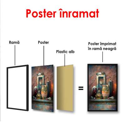 Постер - Натюрморт из старинных кувшинов, 60 x 90 см, Постер в раме, Натюрморт