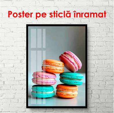 Poster - Prăjituri macarons multicolore, 45 x 90 см, Poster înrămat, Alimente și Băuturi