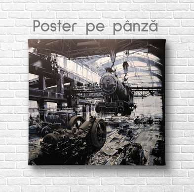 Poster - Train, 100 x 100 см, Framed poster on glass, Transport