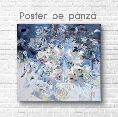 Постер - Букет синих цветов, 100 x 100 см, Постер на Стекле в раме