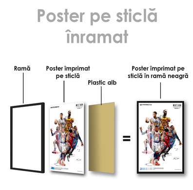 Poster - Basketball team poster, 60 x 90 см, Framed poster on glass