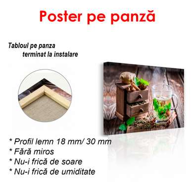 Poster - Cake with a cup of tea on the table, 90 x 60 см, Framed poster, Food and Drinks