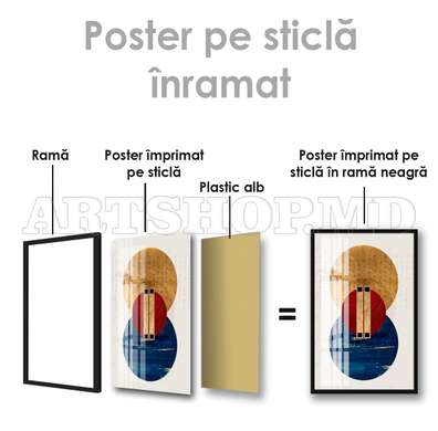 Постер - Синя-золотая картина, 60 x 90 см, Постер на Стекле в раме, Абстракция