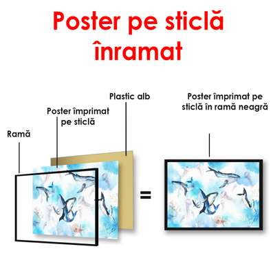 Постер - Киты в воде, 45 x 30 см, Холст на подрамнике, Фэнтези