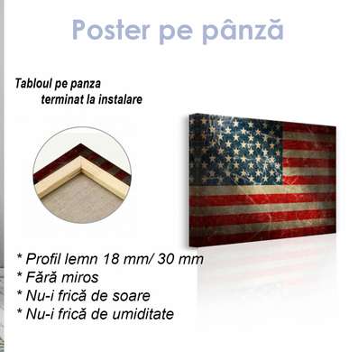 Постер - Флаг Америки в винтажном стиле, 45 x 30 см, Холст на подрамнике, Города и Карты