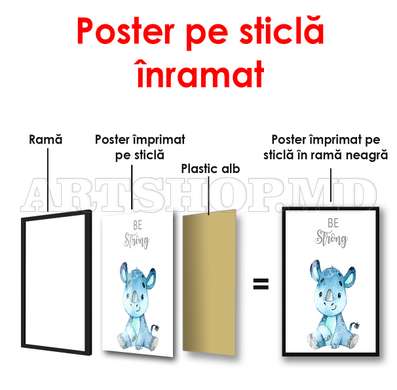 Poster - Hipopotam pe un fundal alb, 60 x 90 см, Poster înrămat, Pentru Copii