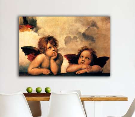 Постер - Милые ангелочки, 45 x 30 см, Холст на подрамнике, Живопись