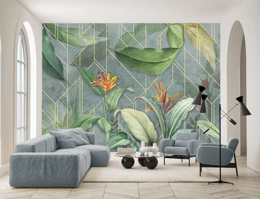 Wall Mural - Exotic leaves with minimalist lines