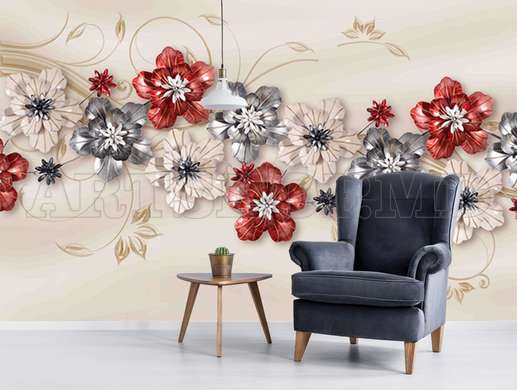 Wall Mural - Unusual flowers on a beige background