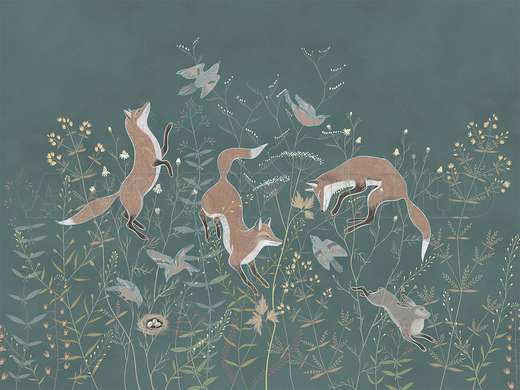 Wall mural - Foxes on a turquoise background