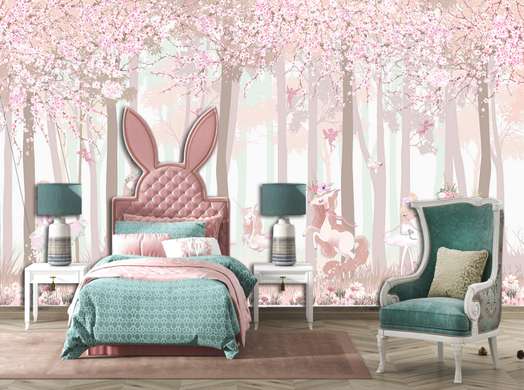 Nursery Wall Mural - Pink forest and unicorns