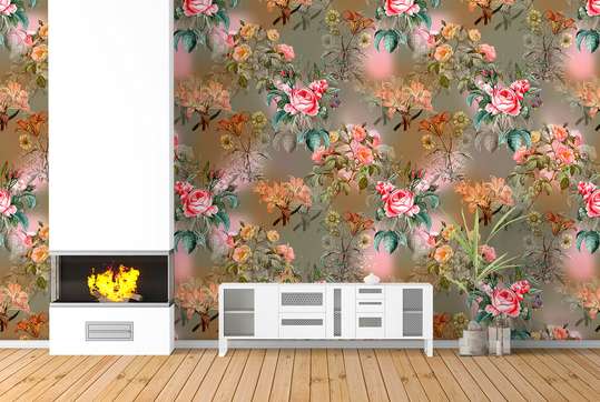 Wall Mural - Floral print on brown background