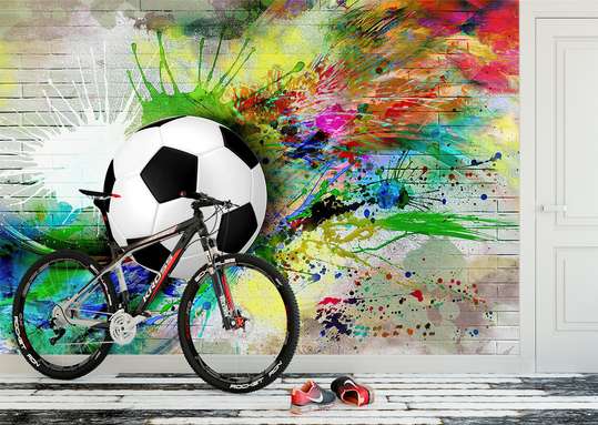 Fototapet - Minge de fotbal pe perete colorat