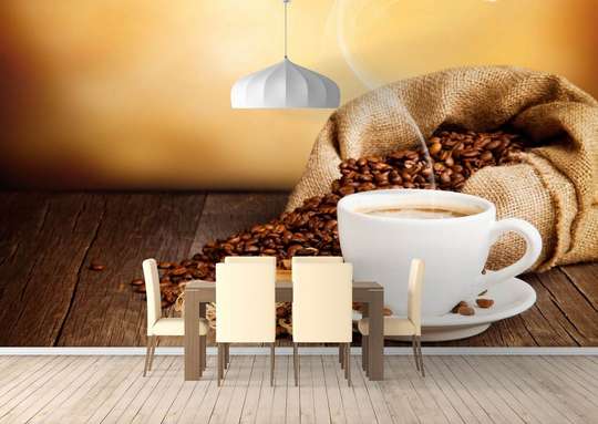 Wall Mural - Coffee on a golden background