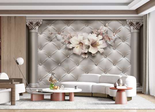 Wall Mural - Pink flowers on the background of columns