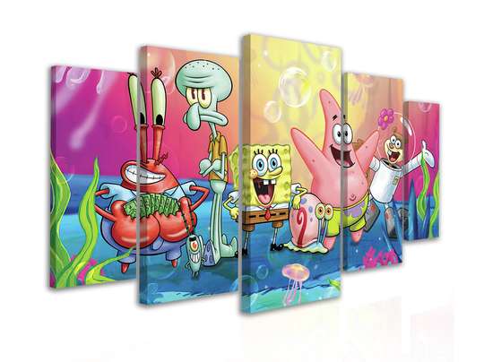 Tablou Pe Panza Multicanvas, SpongeBob și prietenii lui, 108 х 60