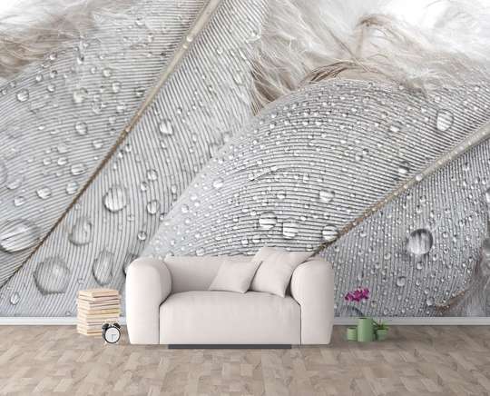 Fototapet - O textură de frunze cu o strop de ploaie