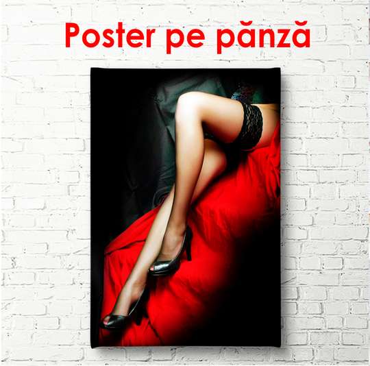 Постер - Девушка на красном ковре, 60 x 90 см, Постер в раме, Ню