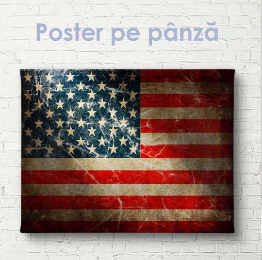 Постер - Флаг Америки в винтажном стиле, 45 x 30 см, Холст на подрамнике