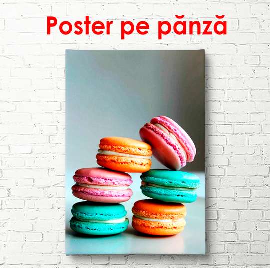 Poster - Prăjituri macarons multicolore, 45 x 90 см, Poster înrămat
